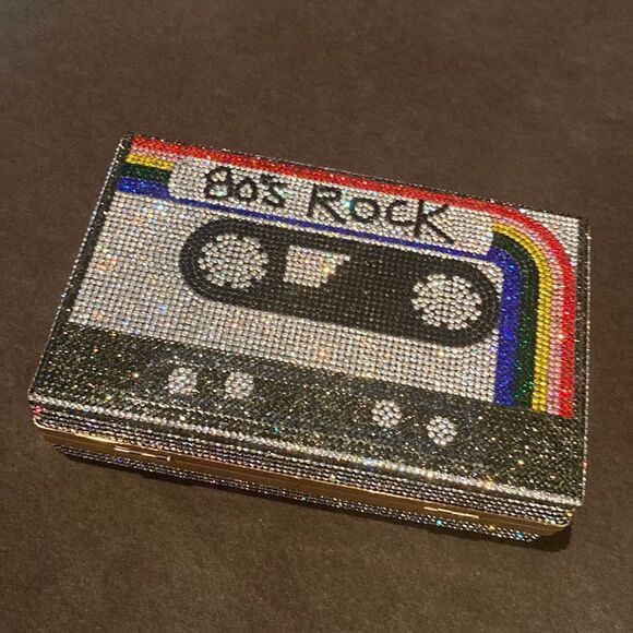 Women’s Sparkly Cassette Tape Shaped Clutch Purse Bag DifferentLength Chains NWT - Picture 7 of 13